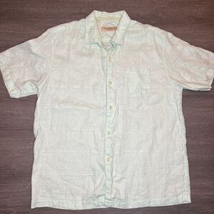 Tommy Bahama Men's L Green Linen Button‎ Up Shirt Lightweight Breathable